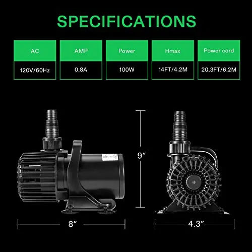 VIVOSUN 1600 GPH Submersible Water Pump, 100W Pond Pump, Ultra Quiet Aquarium Pump