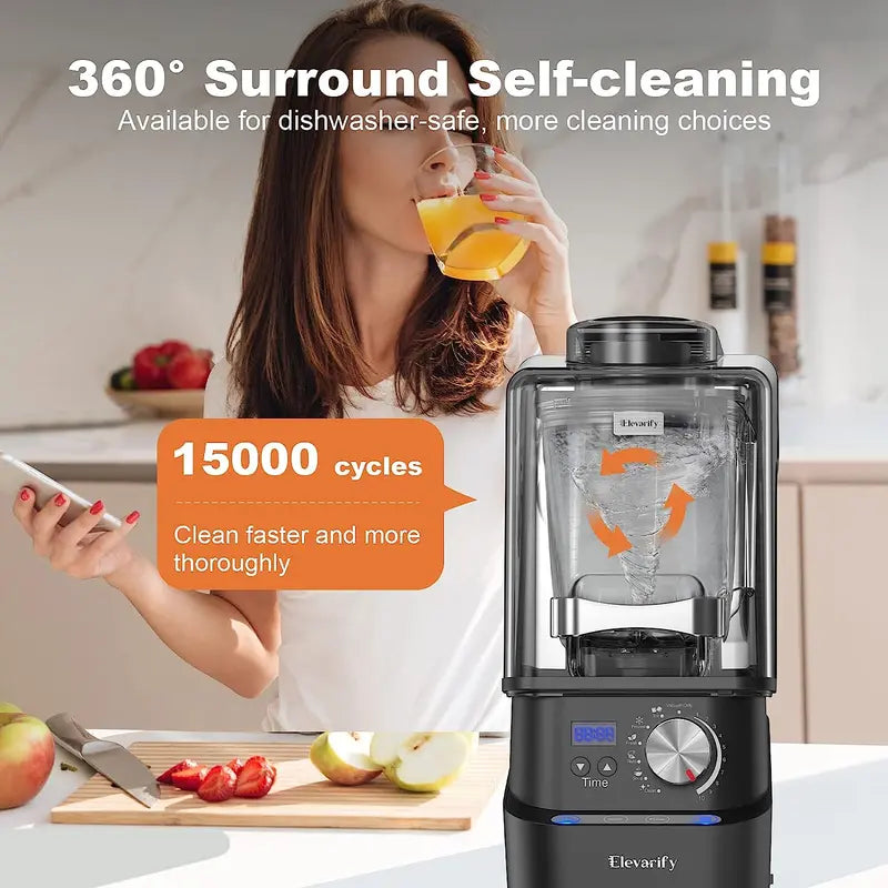 Kitchen Quiet Vacuum Blender – 1500W Commercial-Grade Smoothie Maker with 56-Oz BPA-Free Container