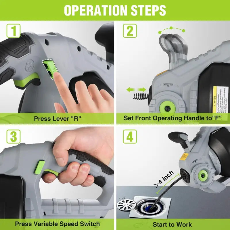 WORKPRO 20V Cordless Electric Drain Auger – 25-Foot Plumbing Snake with 2.0Ah Battery & Charger