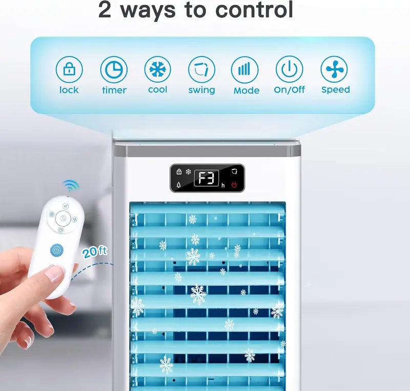 Hose-Free Portable Evaporative Air Cooler – 3-Speed, 3-Mode Swamp Cooler with 12-Hour Auto-Off, 20-Hour Runtime, 16-Foot Remote