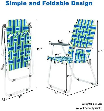 VINGLI Blue Webbed Folding Camping Chair | Patio, Lawn, Outdoor, Beach, Yard, Garden | Set of 2 | Classic