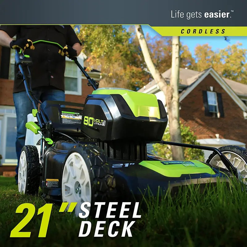 Greenworks GLM801601 80V 21-Inch Cordless Lawn Mower – Includes Two 2Ah Batteries & Charger