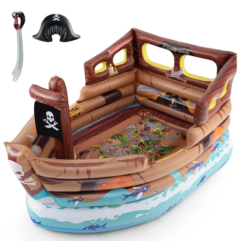 Inflatable Pirate Ship Play Structure with Integrated Blower Motor