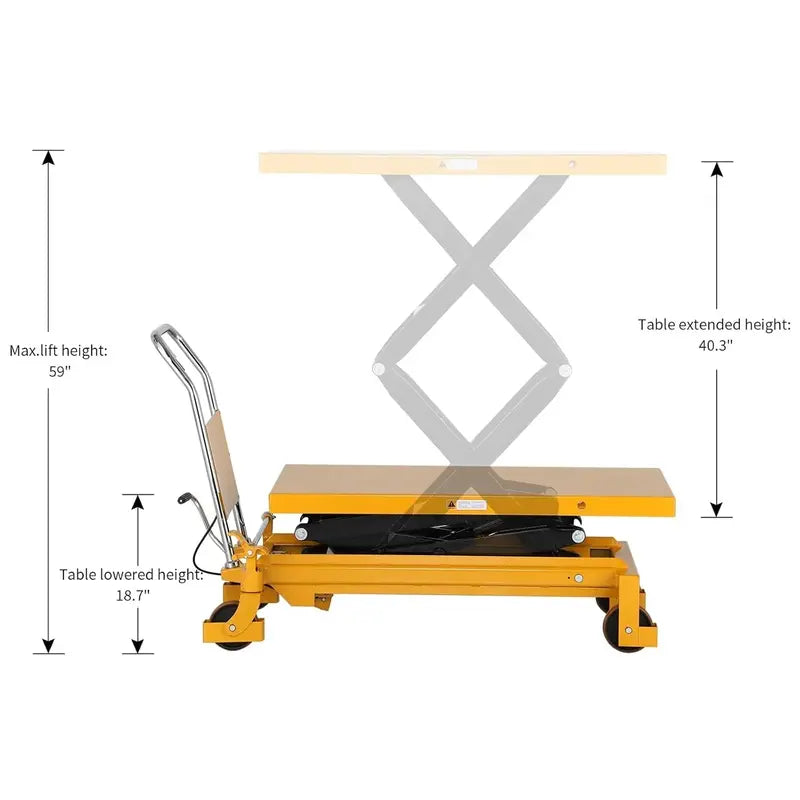 Industrial Scissor Lift Table – 350 kg Load Capacity, 130 cm Max Height, Dual-Stage Hydraulic System with Safety Locks & Caster Wheels