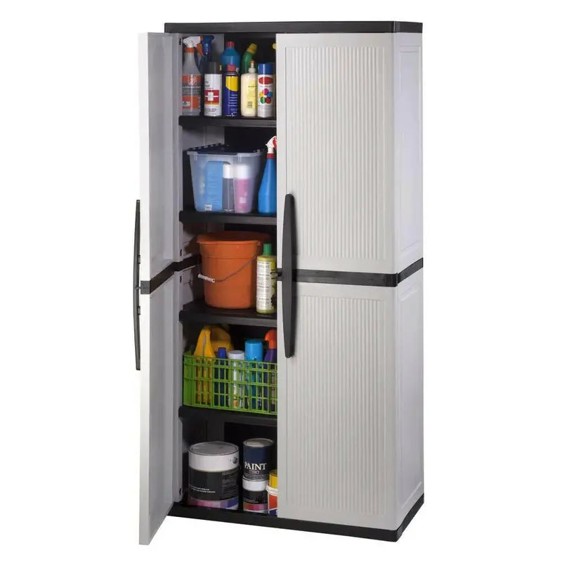 HDX Freestanding Gray Garage Cabinet – 35″W × 71″H × 18″D, Lockable Doors & Adjustable Shelves