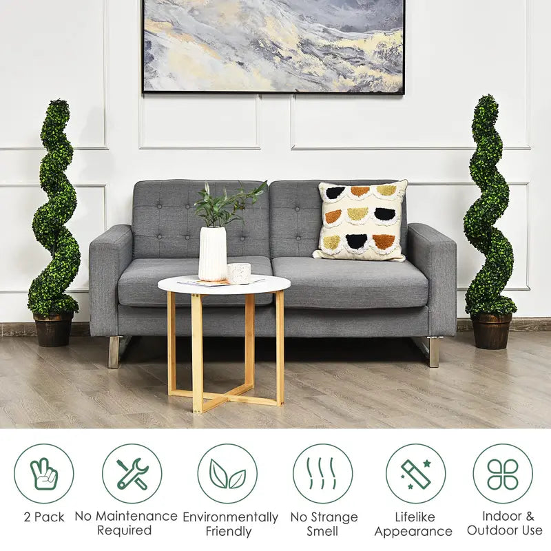 Pair of 4-Foot Spiral Boxwood Topiaries – Realistic Faux Trees in Weighted Plastic Pots