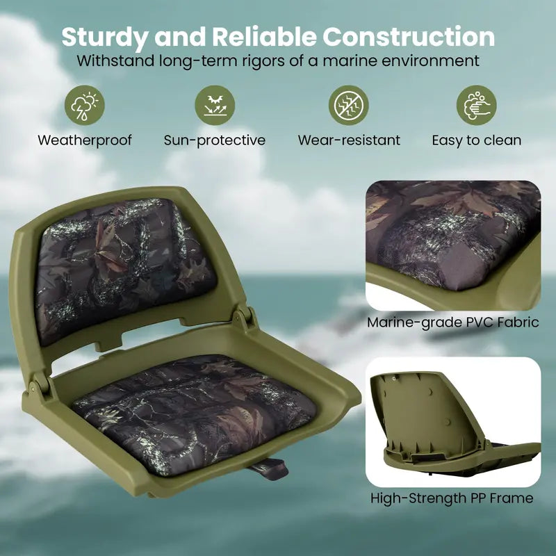 Low-Profile Molded Fishing Boat Chair – Marine-Grade PVC Cushion, Low-Back Design