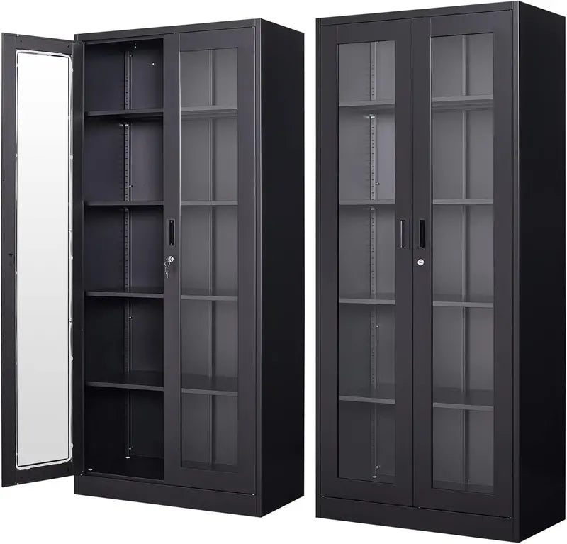 PEUKC Glass-Front Curio Display Cabinet – 4-Tier Adjustable Shelving for Collectibles