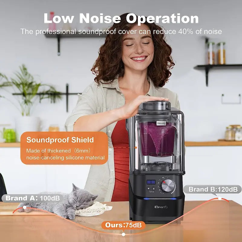 Kitchen Quiet Vacuum Blender – 1500W Commercial-Grade Smoothie Maker with 56-Oz BPA-Free Container