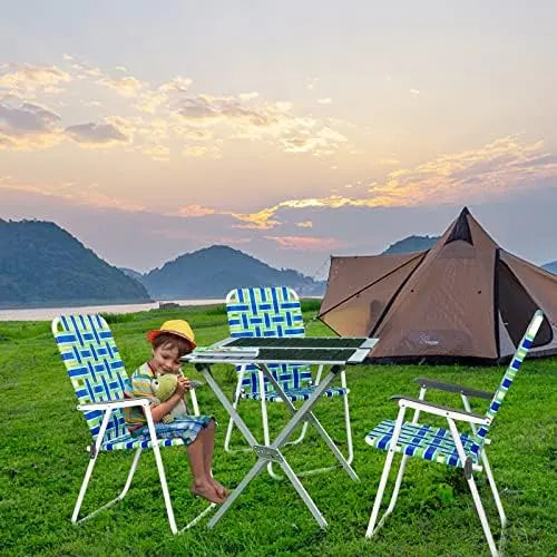 VINGLI Blue Webbed Folding Camping Chair | Patio, Lawn, Outdoor, Beach, Yard, Garden | Set of 2 | Classic