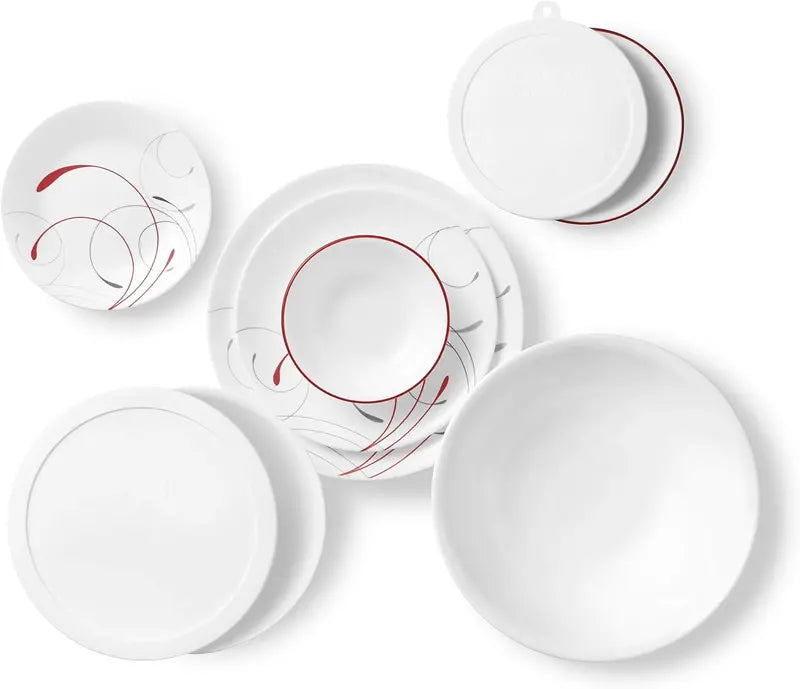 Vitrelle 78-Piece Chip-Resistant Triple Layer Glass Dinnerware Set for 12, Lightweight Round Plates & Bowls, Splendor