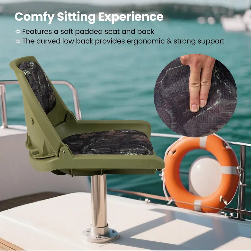 Low-Profile Molded Fishing Boat Chair – Marine-Grade PVC Cushion, Low-Back Design