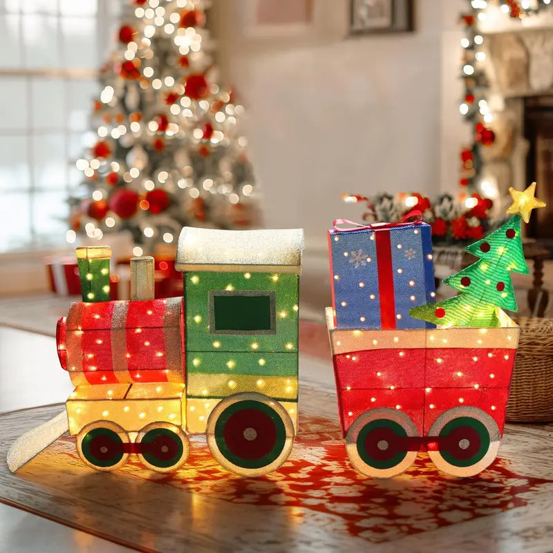 VEIKOU 5FT Outdoor Christmas Train Set with 170 LED Lights, Alloy Steel Frame, Festive Yard Decoration
