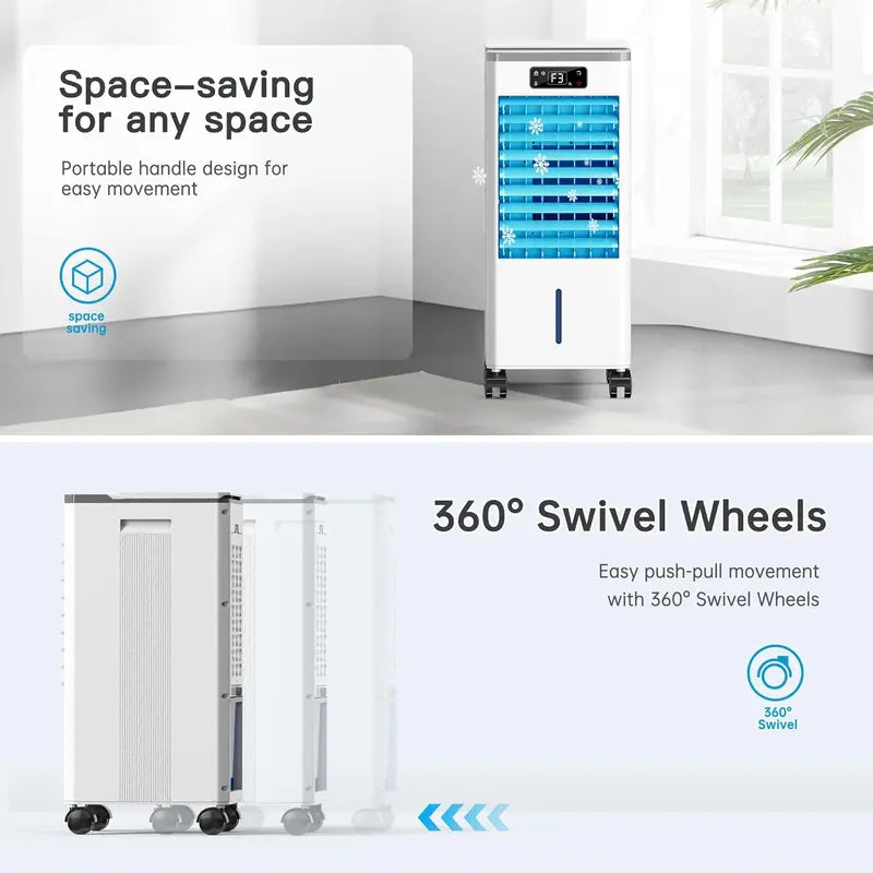 Hose-Free Portable Evaporative Air Cooler – 3-Speed, 3-Mode Swamp Cooler with 12-Hour Auto-Off, 20-Hour Runtime, 16-Foot Remote