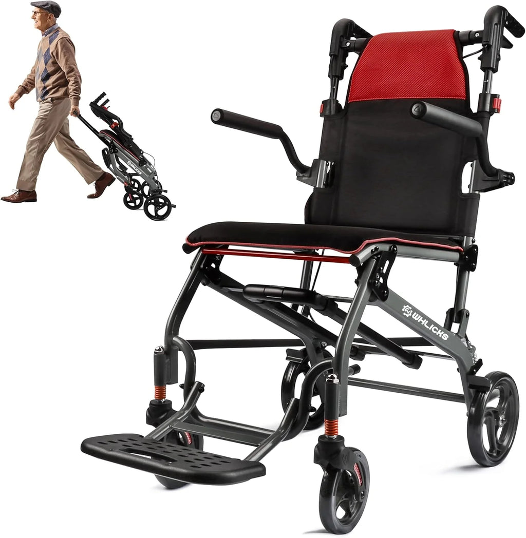 Wheelchairs for Adults Transport Chair Lightweight Foldable with Telescopic Handle, 19.4lbs Portable Folding Travel Wheel Chairs for Seniors