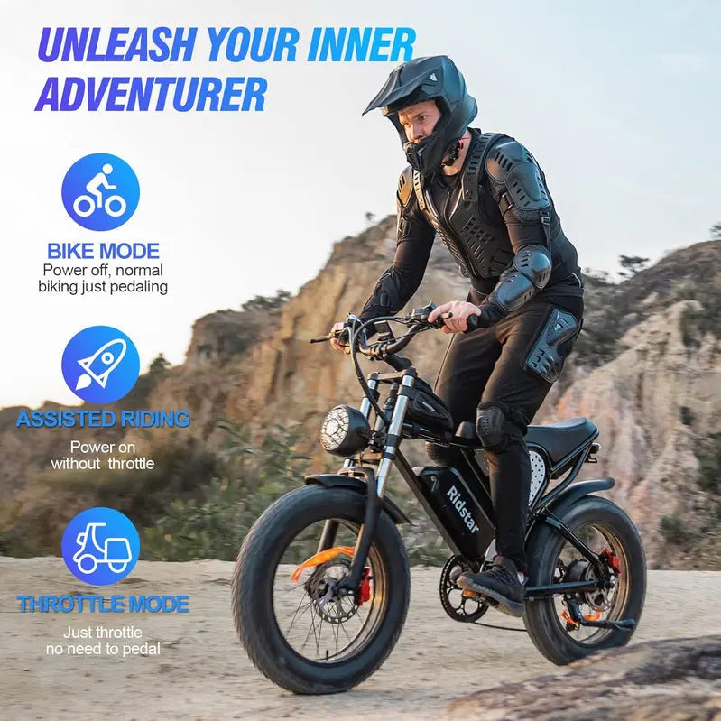 High-Speed 1000W–2000W Adult Electric Bicycle – 25–37MPH Variable Output, Rugged Fat-Tire Design