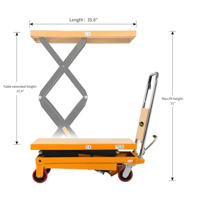Industrial Scissor Lift Table – 350 kg Load Capacity, 130 cm Max Height, Dual-Stage Hydraulic System with Safety Locks & Caster Wheels