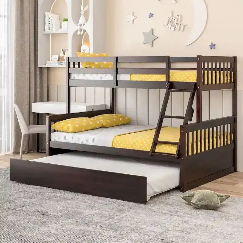 Gymax Twin-over-Full Bunk Bed with Convertible Twin Trundle Base