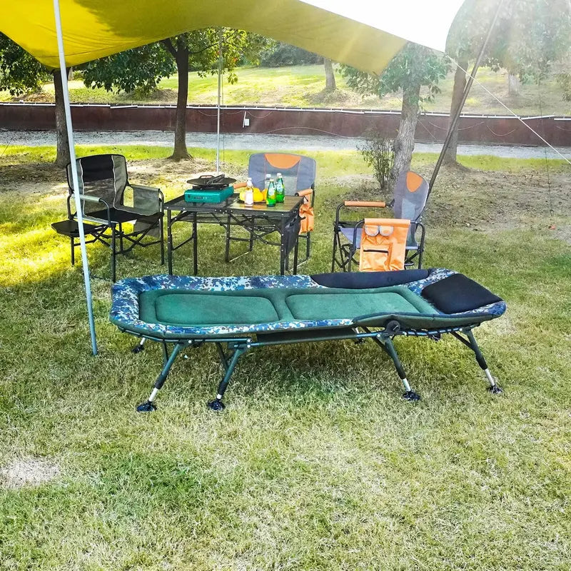 Heavy-Duty Adult Camping Cot – 330-Lb Capacity, Padded Cushion, 180° Reclining, Includes Carry Bag