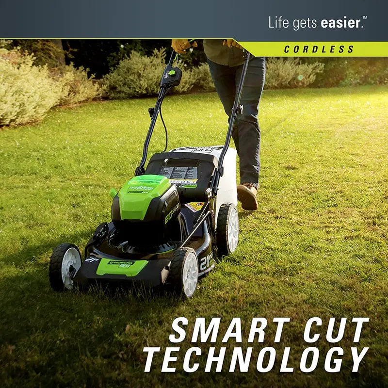 Greenworks GLM801601 80V 21-Inch Cordless Lawn Mower – Includes Two 2Ah Batteries & Charger