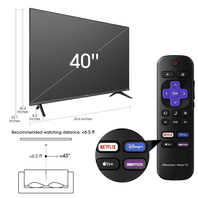 Hisense 40″ FHD Roku Smart TV, 1080p, 120Hz Motion Rate, Game Mode, DTS Sound