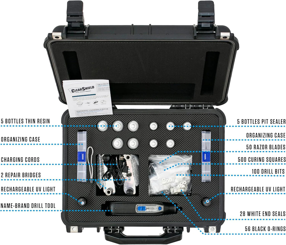 Clearshield Windshield Repair Kit Professional Auto Glass Repair Kit for Rock Chip or Cracks - Restores to a Fine Smooth Finish (1,000+ Repairs)