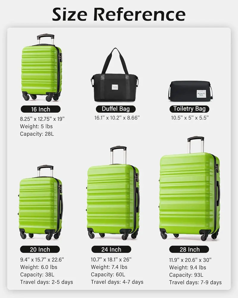 LONG VACATION ABS+PC 6-Piece Luggage Set – Expandable Hardshell Suitcases with YKK Zippers, TSA Locks & 360° Wheels