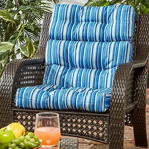 Greendale Home Fashions High Back Outdoor Chair Cushion, Blue Stripe, 44x22in, Polyester