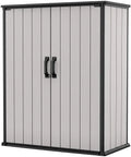 Keter Premier Vertical Storage Shed – Heavy-Duty Resin Outdoor Cabinet with Floor, Lockable Double Doors & Weather-Resistant Grey Finish