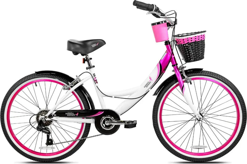 Kent Bicycles Susan G. Komen 24″ Multi-Speed Cruiser Bike for Girls, Pink/White/Black