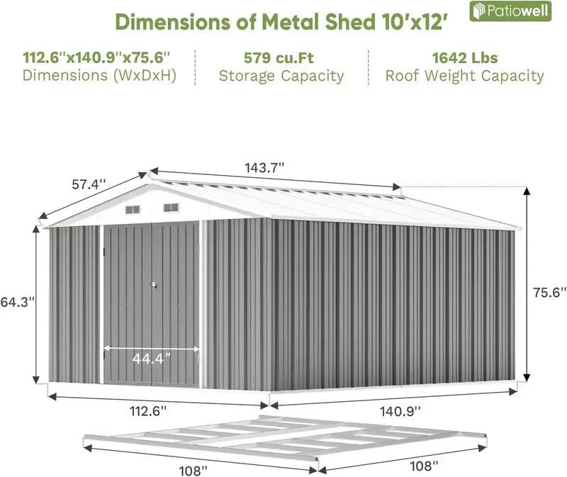 Patiowell 5′ x 3′ Lockable Metal Tool Shed – Sloped-Roof Outdoor Storage Unit for Yard and Garage