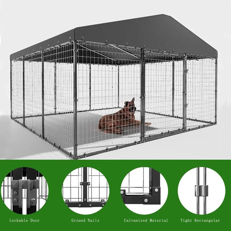 Heavy-Duty Outdoor Dog Kennel – 118″ x 118″ x 70″ with Waterproof Roof and Secure Enclosure