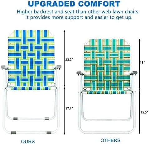 VINGLI Blue Webbed Folding Camping Chair | Patio, Lawn, Outdoor, Beach, Yard, Garden | Set of 2 | Classic