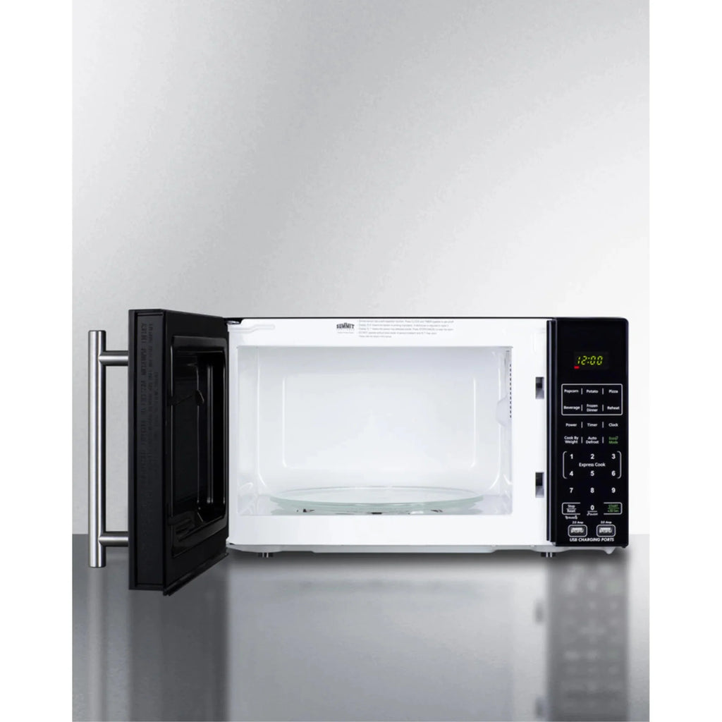 Compact microwave in black with allocator and USB ports