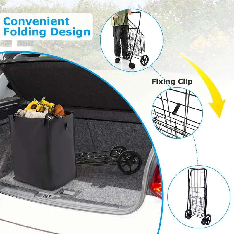 Heavy-Duty Folding Grocery Cart – 330-LB Capacity, Dual Baskets, and 360° Swivel Wheels