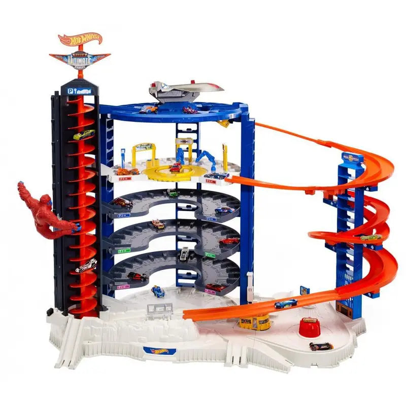 Hot Wheels Super Ultimate Garage Track Set with 4 Toy Cars & Jet Plane, 3-Foot Tall, Motorized Elevator, Ages 5-8