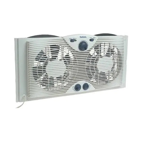 Holmes Dual-Blade Window Fan – 3-Speed Thermostat Control, Fits 24–37″ Windows, White Finish