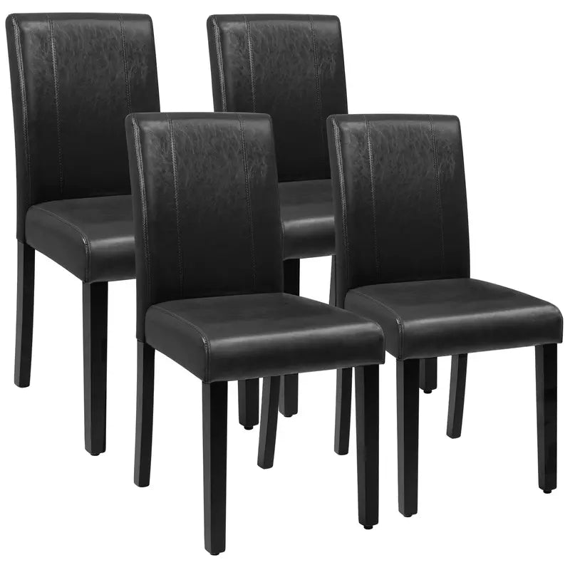 Lacoo Set of 4 Urban Style PU Leather Dining Chairs with Wood Legs, Black