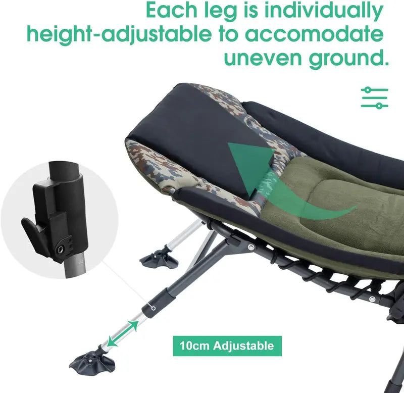 Heavy-Duty Adult Camping Cot – 330-Lb Capacity, Padded Cushion, 180° Reclining, Includes Carry Bag
