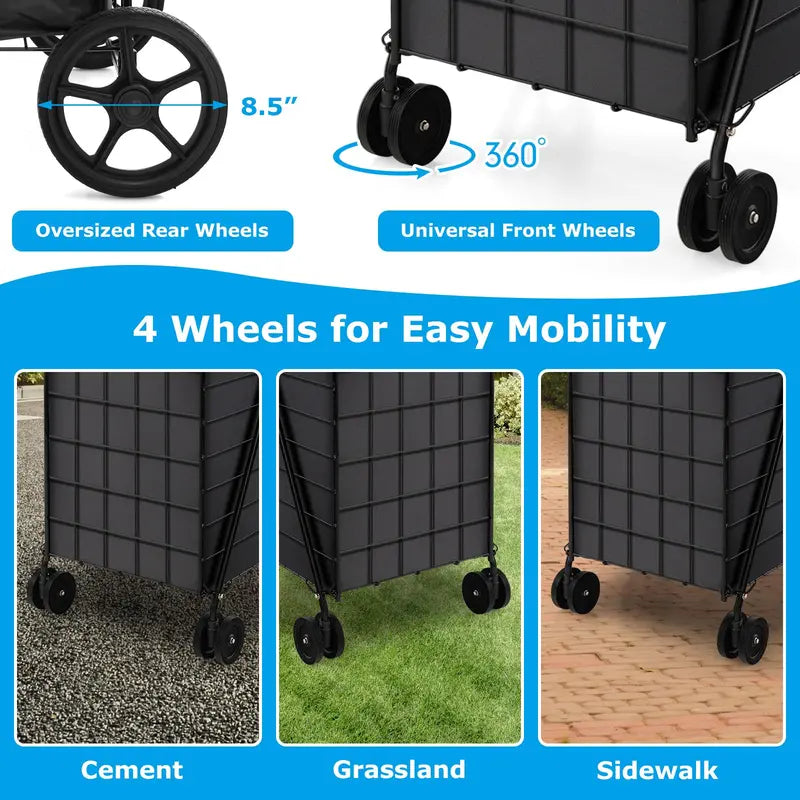 Heavy-Duty Folding Grocery Cart – 330-LB Capacity, Dual Baskets, and 360° Swivel Wheels