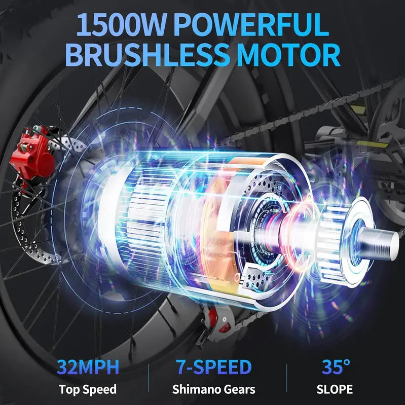 High-Speed 1000W–2000W Adult Electric Bicycle – 25–37MPH Variable Output, Rugged Fat-Tire Design