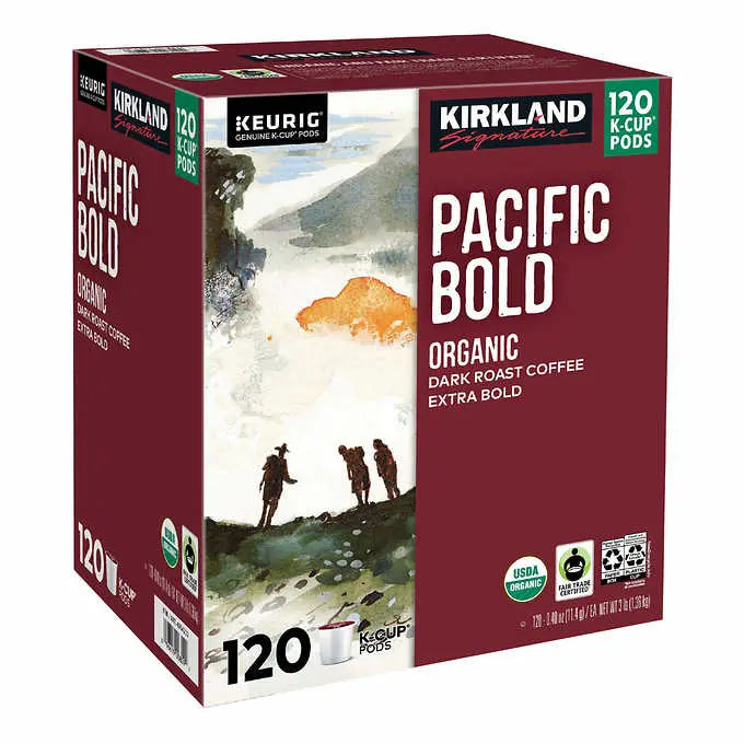 Kirkland Organic Pacific Bold Dark Roast K-Cup Pods – 120-Count Box for Keurig Brewers