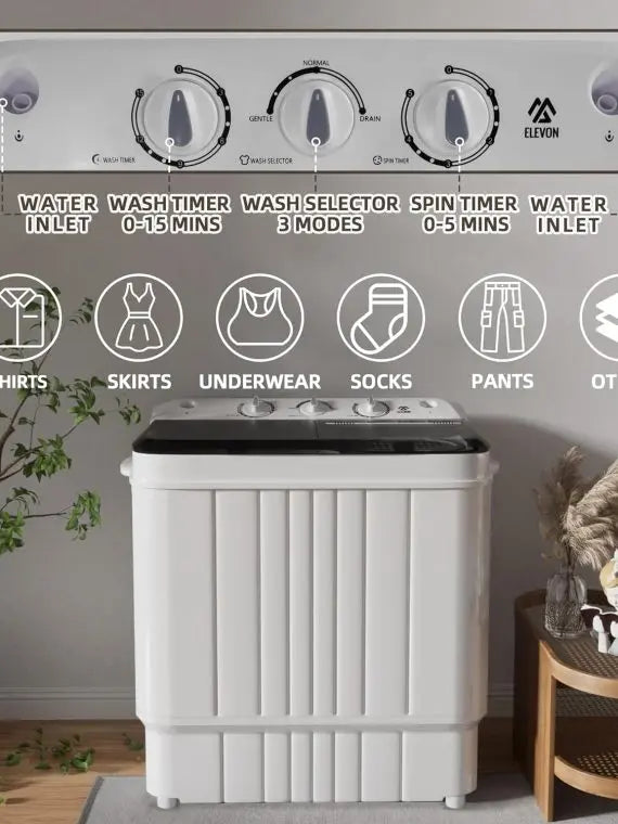 Portable Washing Machine – Twin Tub 17.6lbs, 11lbs Washer & 6.6lbs Spinner with Drain Pump for Apartments, Dorms, RVs