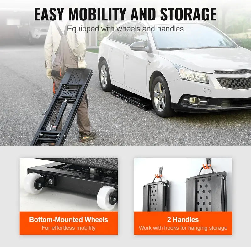 Heavy-Duty Portable Car Lift – 7,000 lb Capacity with Extended Runway Plates & 26.8″ Max Lift Height for Home Garage or Workshop