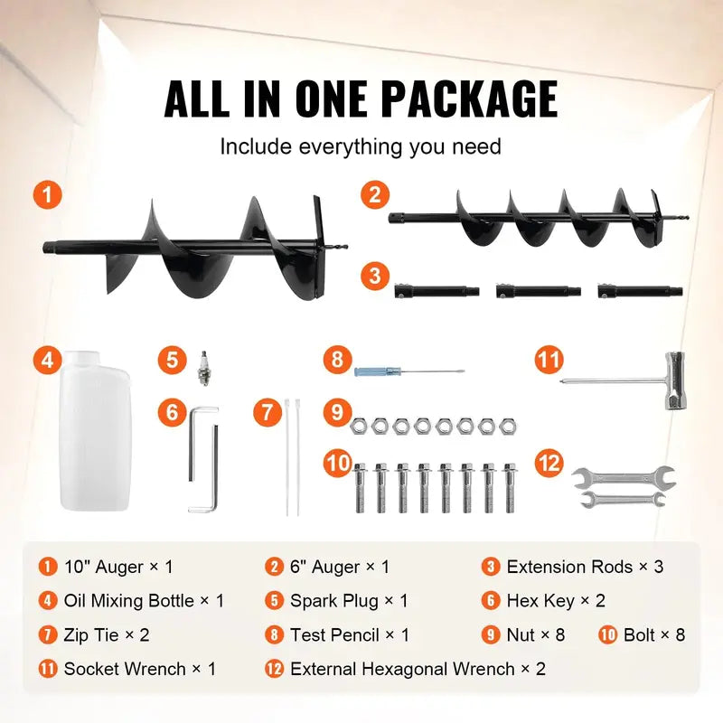 VEVOR 52cc Post Hole Digger – 1450W Gas-Powered Auger for Fencing & Landscaping