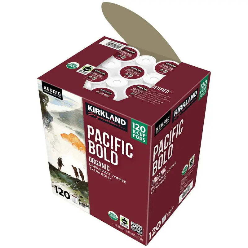 Kirkland Organic Pacific Bold Dark Roast K-Cup Pods – 120-Count Box for Keurig Brewers