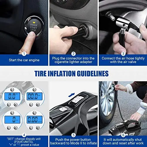 VARSK 4-in-1 Car Vacuum Cleaner & Tire Inflator, 12V Portable Air Compressor with LCD Display & LED Light