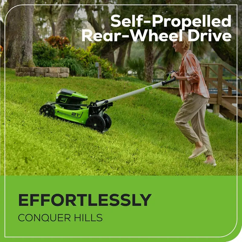 Greenworks 60V 21″ Self-Propelled Cordless Lawn Mower — Includes Two 4.0Ah Batteries & Dual-Port Charger
