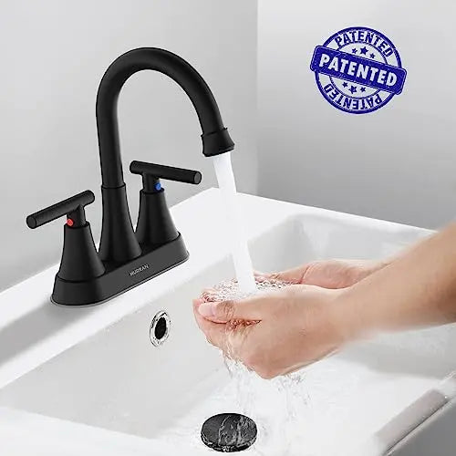 Hurran 3-Hole Bathroom Faucet – 4-Inch Matte Black Sink Faucet with Pop-Up Drain Assembly