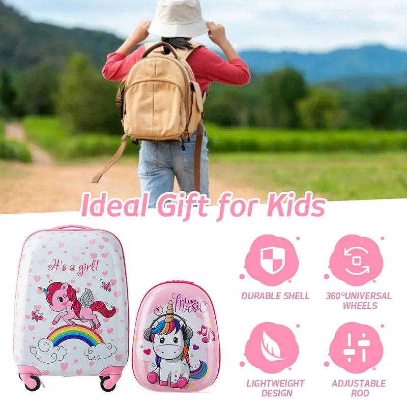 Kids' Luggage Set – Two-Piece Lightweight Spinner Suitcase Combo (12″ + 16″) for Traveling Children